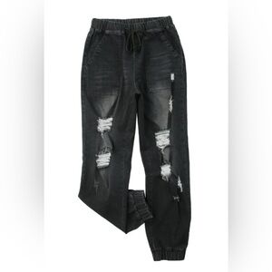 Black Distressed Denim Joggers